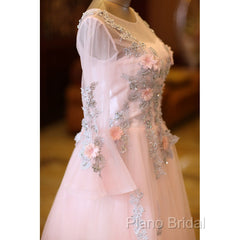 Adorable Pink Tulle Knee Length Long Sleeves Party Dresses, Pink Homecoming Dresses