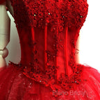 Adorable Red Sweetheart Shiny Tulle Off Shoulder Short Homecoming Dresses, Red Party Dresses