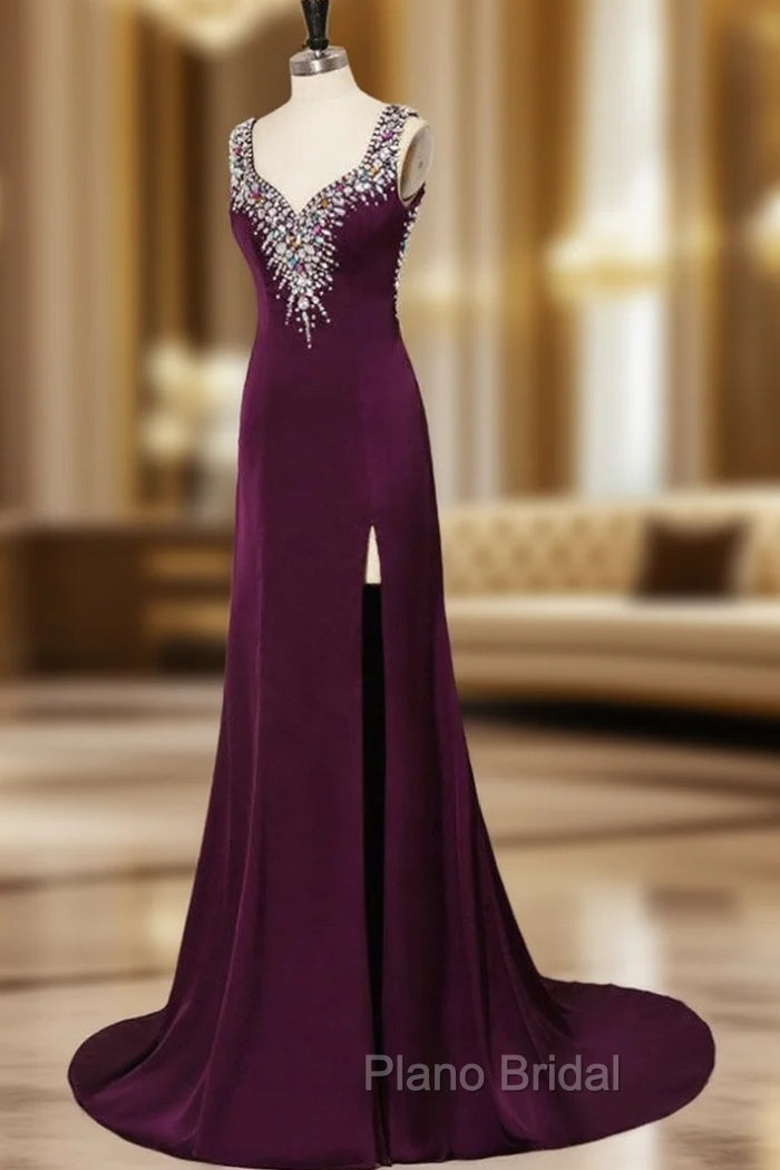 Advanced Sexy Backless Crop Top Rhinestone Long Purple Formal Prom Dresses Main image