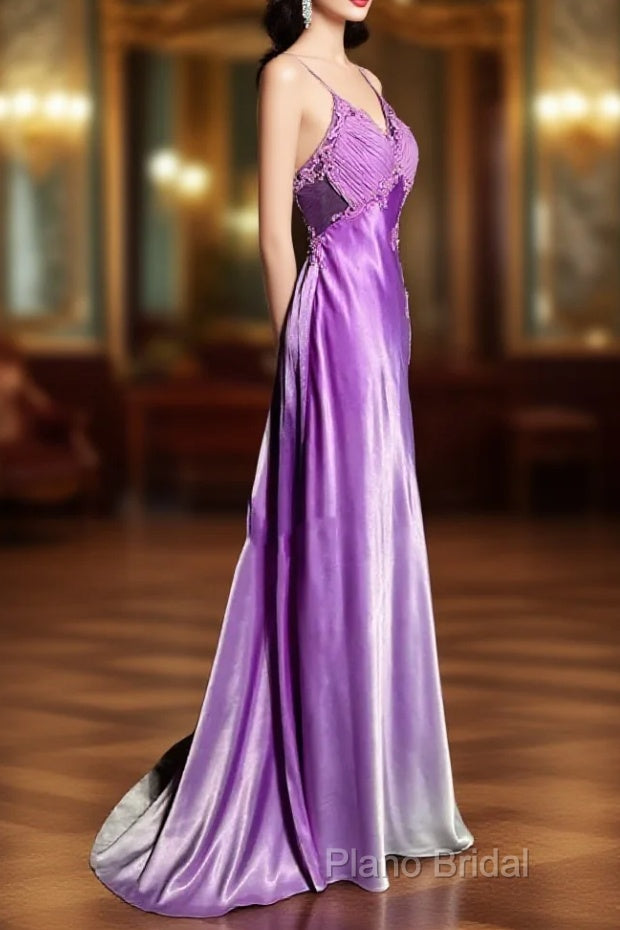 Aesthetic A Line Halter Neckline Lilac Satin Formal Prom Dresses Ruffle Long Party Dresses