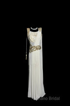 Aesthetic A Line Square Neckline White Chiffon Formal Prom Dresses Ruffle Long Party Dresses