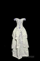 Aesthetic Ball Gown Off The Shoulder White Formal Prom Dresses Ruffle Long Party Dresses