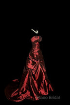 Aesthetic Ball Gown Strapless Burgundy Taffeta Formal Prom Dresses Ruffle Long Party Dresses