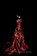 Aesthetic Ball Gown Strapless Burgundy Taffeta Formal Prom Dresses Ruffle Long Party Dresses