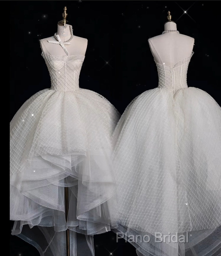Aesthetic High Low Strapless Tulle White Long Wedding Dresses Secondary image