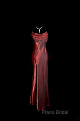 Aesthetic Mermaid Spaghetti Straps Burgundy Formal Prom Dresses Ruffle Long Party Dresses