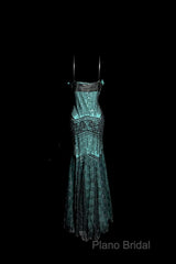 Aesthetic Mermaid Spaghetti Straps Green Formal Prom Dresses Long Party Dresses