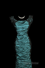 Aesthetic Mermaid Square Neckline Blue Taffeta Formal Prom Dresses Ruffle Long Party Dresses