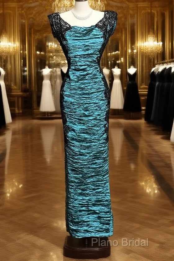 Aesthetic Mermaid Square Neckline Blue Taffeta Formal Prom Dresses Ruffle Long Party Dresses Main image