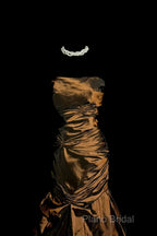 Aesthetic Mermaid Strapless Neckline Brown Taffeta Formal Prom Dresses Ruffle Long Party Dresses