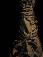 Aesthetic Mermaid Strapless Neckline Brown Taffeta Formal Prom Dresses Ruffle Long Party Dresses