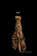 Aesthetic Mermaid Strapless Neckline Brown Taffeta Formal Prom Dresses Ruffle Long Party Dresses