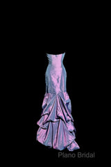 Aesthetic Mermaid Strapless Neckline Grape Taffeta Formal Prom Dresses Ruffle Long Party Dresses