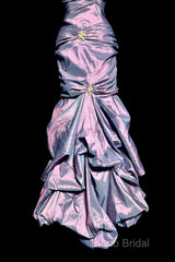 Aesthetic Mermaid Strapless Neckline Grape Taffeta Formal Prom Dresses Ruffle Long Party Dresses