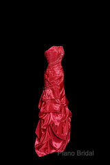 Aesthetic Mermaid Strapless Neckline Red Taffeta Formal Prom Dresses Ruffle Long Party Dresses