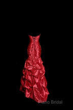 Aesthetic Mermaid Strapless Neckline Red Taffeta Formal Prom Dresses Ruffle Long Party Dresses
