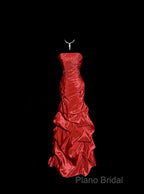 Aesthetic Mermaid Strapless Neckline Red Taffeta Formal Prom Dresses Ruffle Long Party Dresses