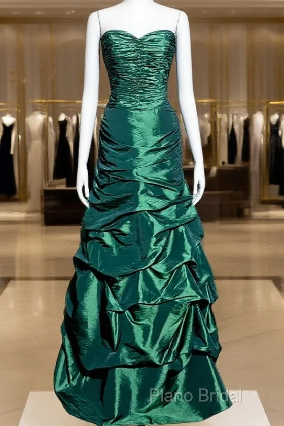 Aesthetic Mermaid Sweetheart Neckline Green Taffeta Formal Prom Dresses Ruffle Long Party Dresses Main image
