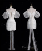 Aesthetic Sheath Off The Shoulder White Sequin Short Wedding Dresses Brides Dresses