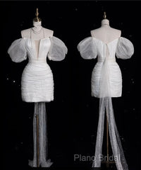 Aesthetic Sheath Off The Shoulder White Sequin Short Wedding Dresses Brides Dresses