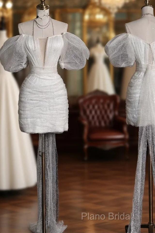 Aesthetic Sheath Off The Shoulder White Sequin Short Wedding Dresses Brides Dresses Main image