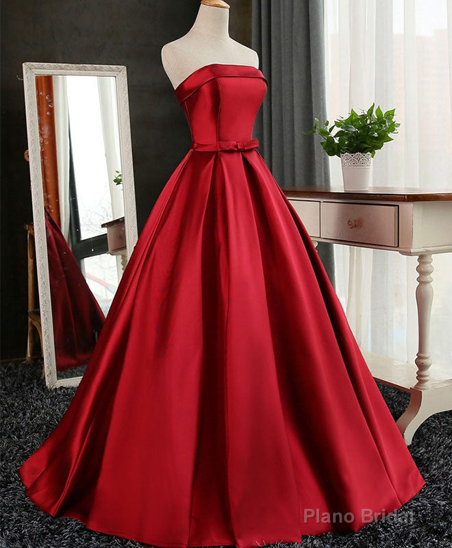 Aline Burgundy Satin Long Prom Gown,  Evening Dress Secondary image