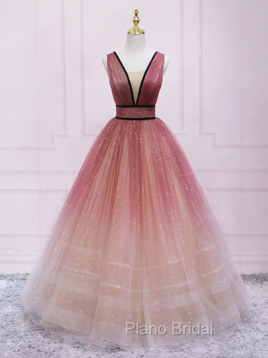 Aline V Neck Tulle Long Formal Prom Dresses Tulle Long Formal Graduation Dresses