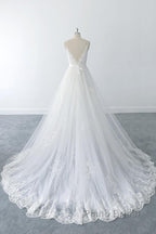 Amazing Long A-line V-neck Ruffle Appliques Tulle Wedding Dress