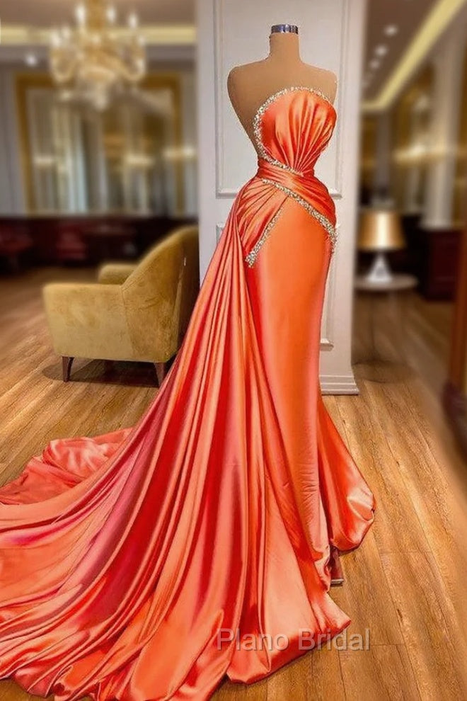 Amazing Orange Crystal Mermaid Formal Prom Dresses With Detachable Train Main image