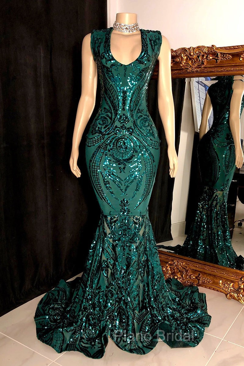 Amazing Sequins Mermaid Formal Prom Dresses Sleeveless V-Neck Online