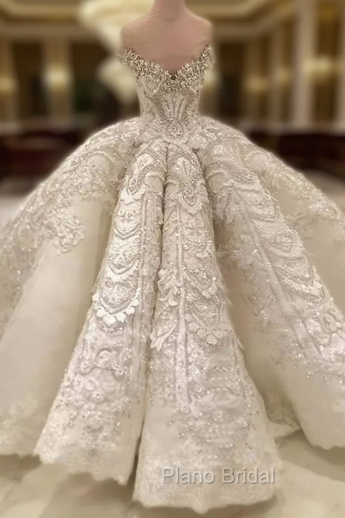 Applique Ball Gown Off The Shoulder Beaded Crystal Wedding Dresses