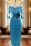 Appliques Satin Lace Three Quarters Sleeves Mother of the Bride Dresses