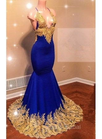 Appliques Spaghetti Sleeveless V-neck Mermaid Formal Prom Dresses Secondary image