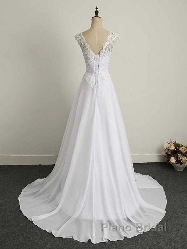 Appliques V-Neck Lace-Up Chiffon Wedding Dresses Secondary image