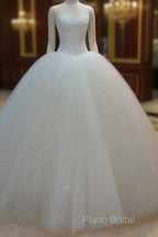 Arabic Sequin Ball Gown Tulle Sweetheart White Wedding Dresses