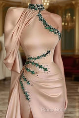 Asymmetrical High Neck Sexy Slit Formal Prom Dresses