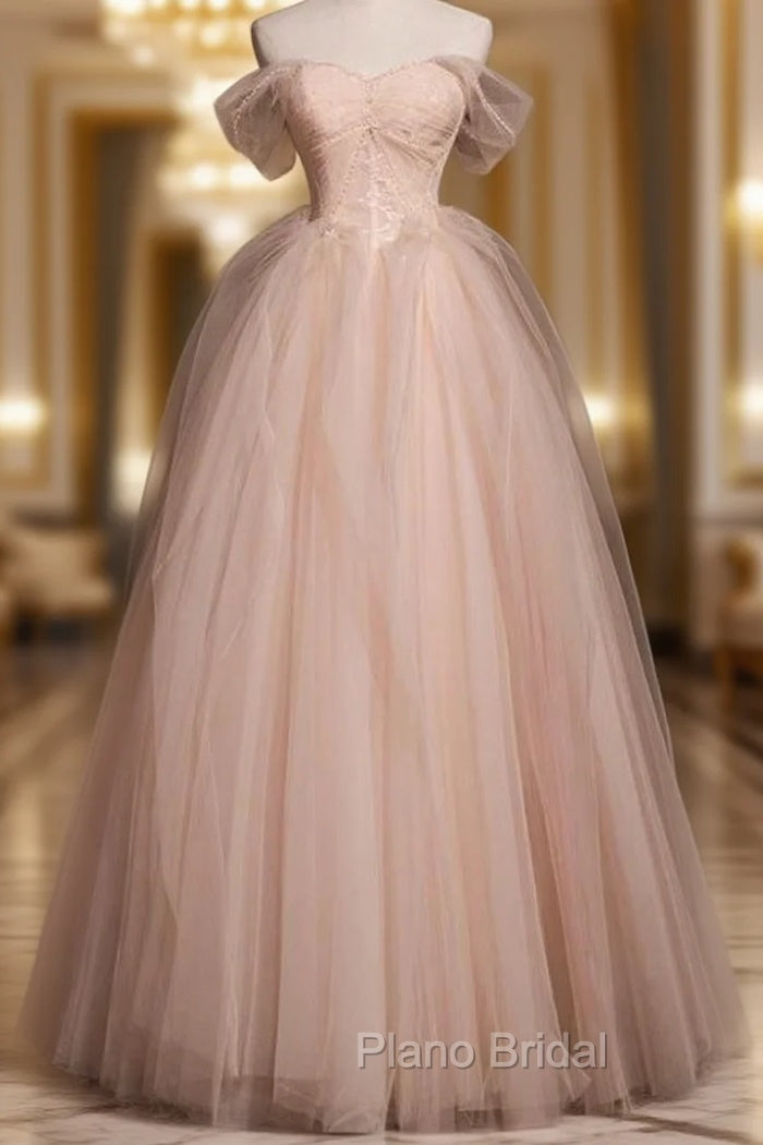 Attractive Pink Tulle Pleats Beading Formal Prom Dresses Main image
