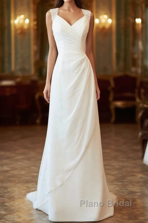 Awesome Long Sheath Lace Chiffon Backless Wedding Dress Main image