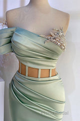 Off-the-Shoulder Mermaid Formal Prom Dress in Dusty Sage with Beads