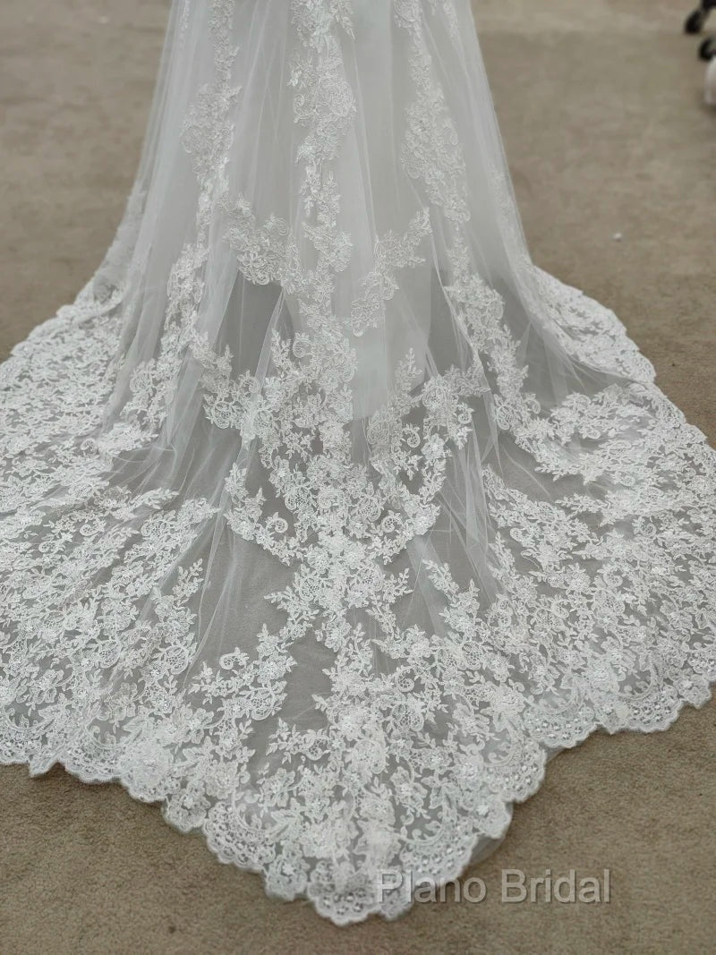 Backless Bohemian Simple V-Neck Long Sleeve Lace Wedding Dresses With Train