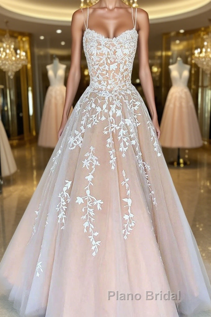 Backless Champagne Lace Formal Prom Dresses, Open Back Champagne Lace Formal Evening Dresses Main image