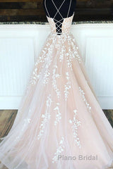 Backless Champagne Lace Formal Prom Dresses, Open Back Champagne Lace Formal Evening Dresses