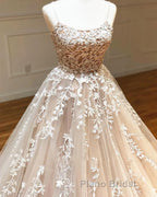 Backless Champagne Lace Wedding Dresses, Backless Champagne Lace Formal Formal Prom Evening Dresses