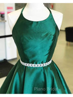 Backless Dark Green Short Formal Prom Dresses, Short Dark Green Formal Homecoming Dresses