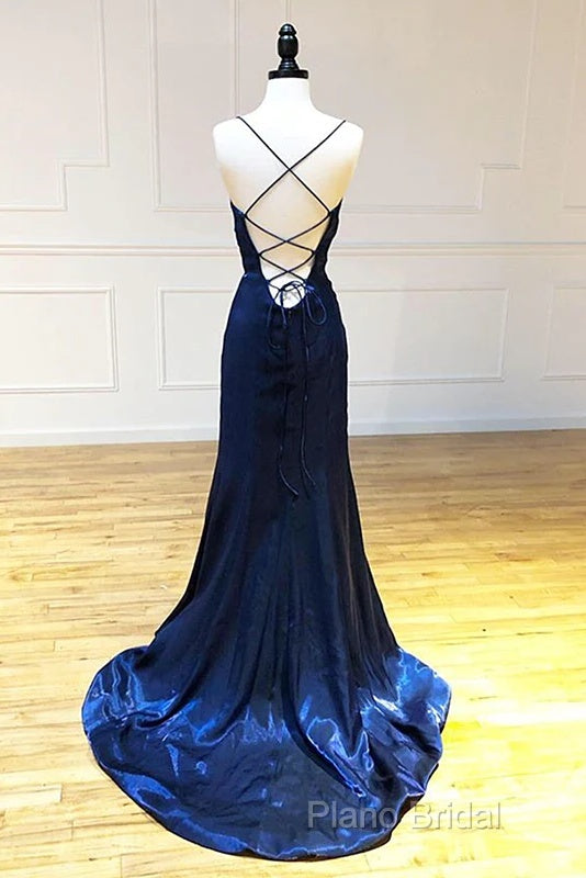 Backless Dark Navy Blue Long Formal Prom Dresses Formal Dresses