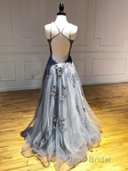 Backless Gray Lace Formal Prom Dresses, Backless Gray Lace Formal Evening Graduation Dresses