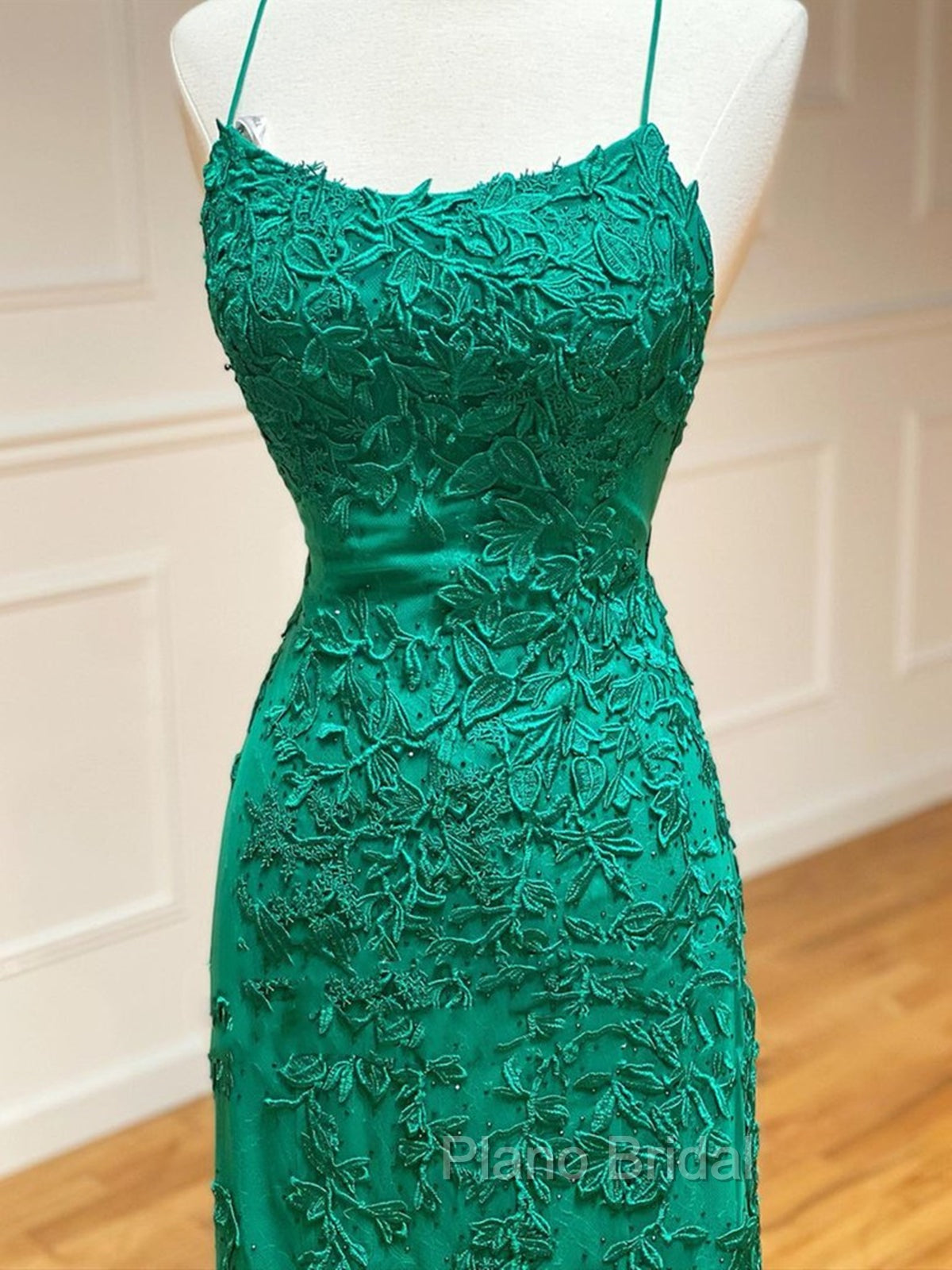 Backless Green Lace Mermaid Formal Prom Dresses, Open Back Mermaid Lace Formal Evening Dresses Secondary image