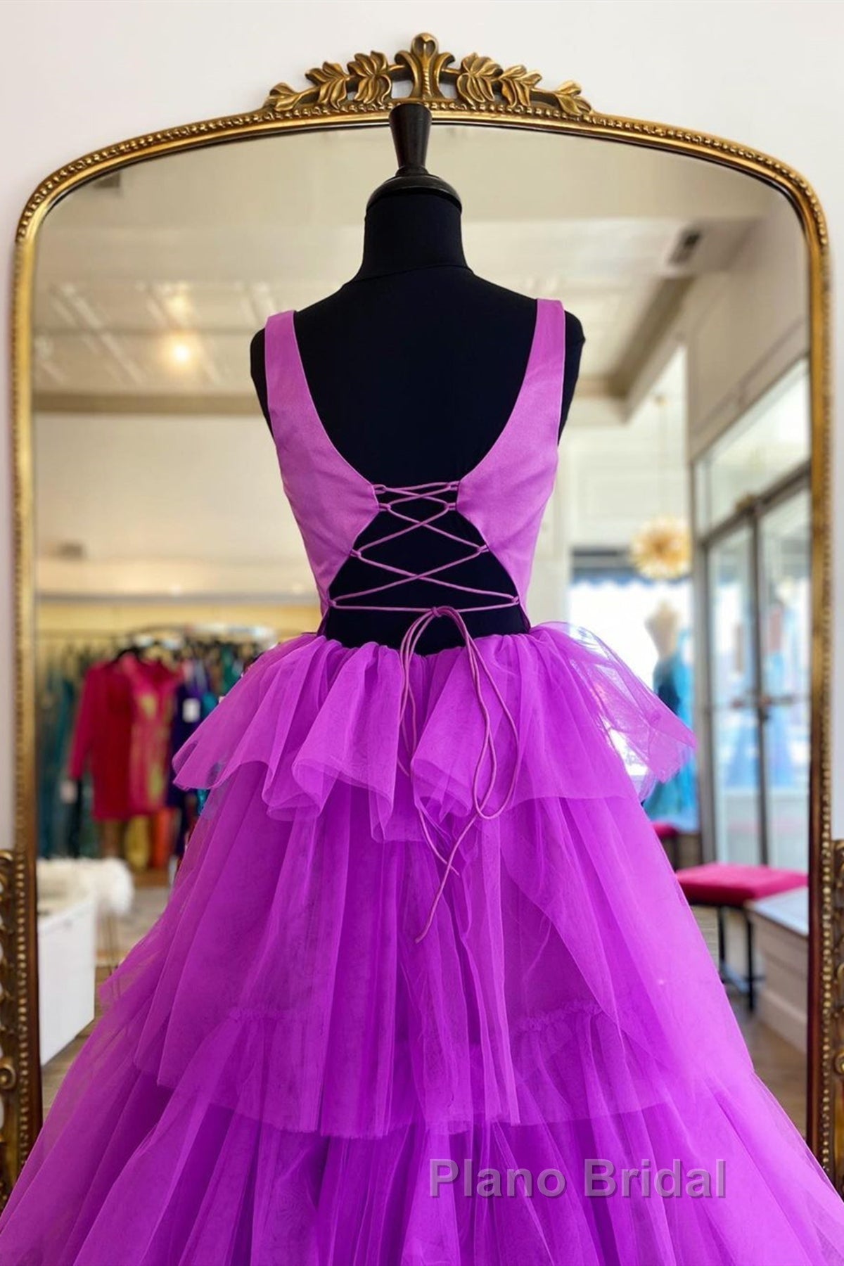 Backless Purple High Low Formal Prom Dresses, Open Back Purple High Low Formal Evening Dresses Secondary image