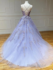 Backless Purple Lace Formal Prom Dresses, Open Back Purple Lace Formal Evening Dresses