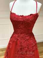 Backless Red Lace Formal Prom Dresses, Open Back Red Lace Formal Evening Dresses